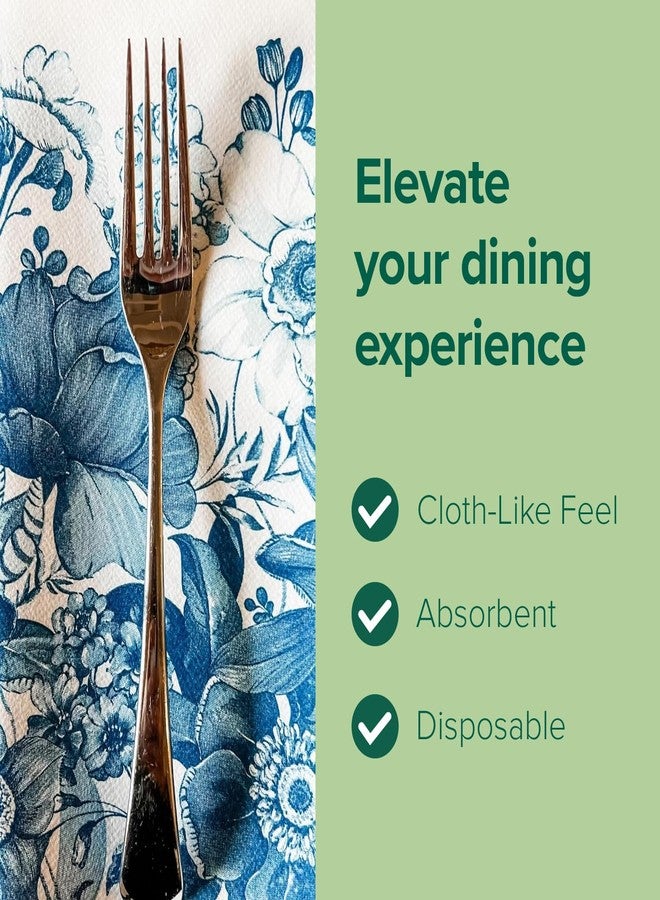 SimuLinen Blue Floral Decorative Dinner Napkins, Disposable Cloth-Like Paper Napkins, Linen Feel, Premium Airlaid Material, Highly Absorbent, Pack of 60 - Image 4
